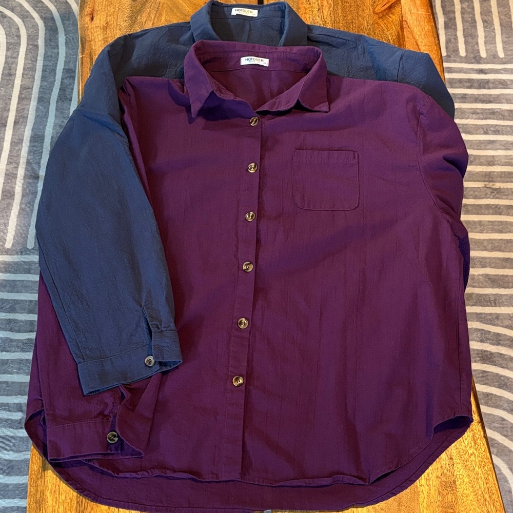 Women's Purple and Blue Button Down Shirt